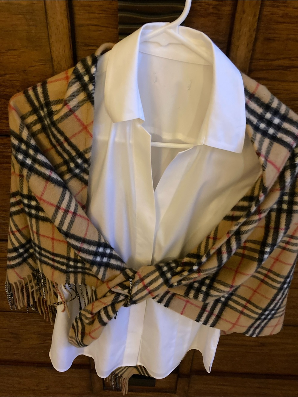 Burberry Beige Plaid Fringe Scarf Wrap